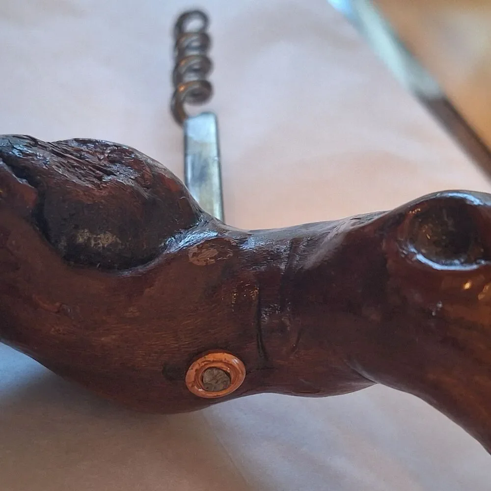 Vintage Grapevine Knotty Wood Corkscrew France Burlwood